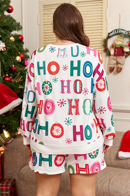 Plus Size Christmas Ho Ho Ho Print Lounge Set