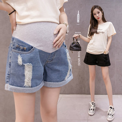 Plus Size Maternity Denim Shorts - Plus Size XL-4XL - View 3