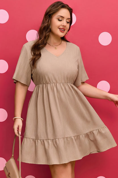 Plus Size Textured Ruffled Short Sleeve Dress - Plus Size XL-4XL - View 4