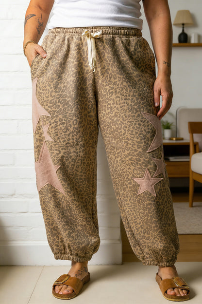 Plus Size Leopard Print Western Star Jogger Pants - Plus Size XL-4XL - View 1