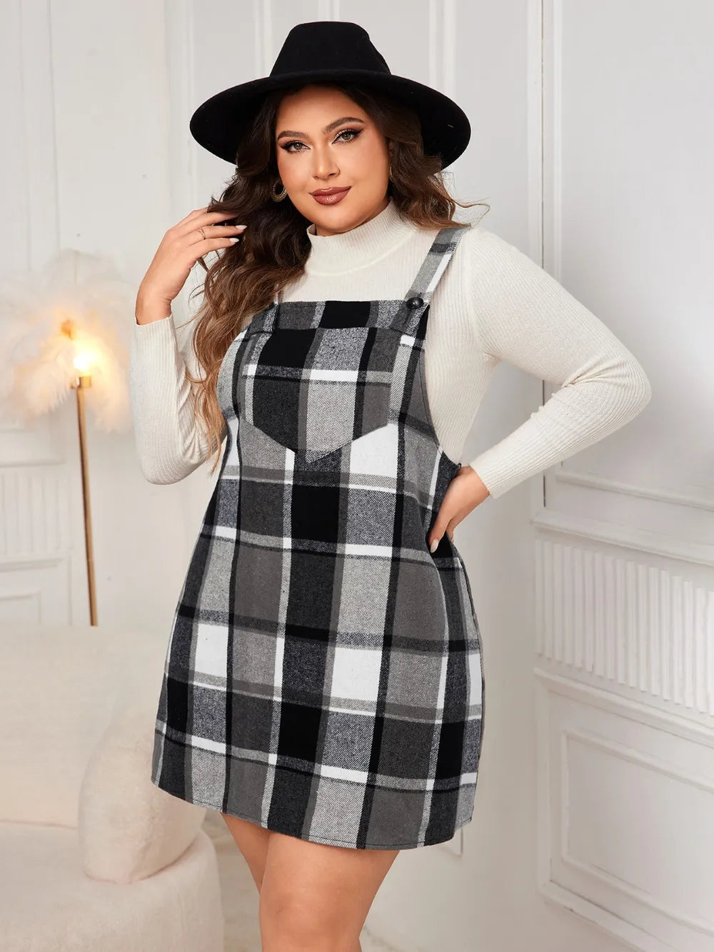 Plus Size Plaid Overall Mini Dress
