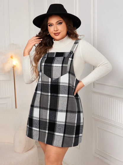 Plus Size Plaid Overall Mini Dress