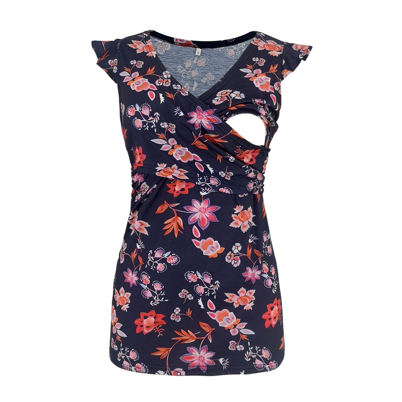 Plus Size Maternity Deep V-Neck Printed Breastfeeding Top