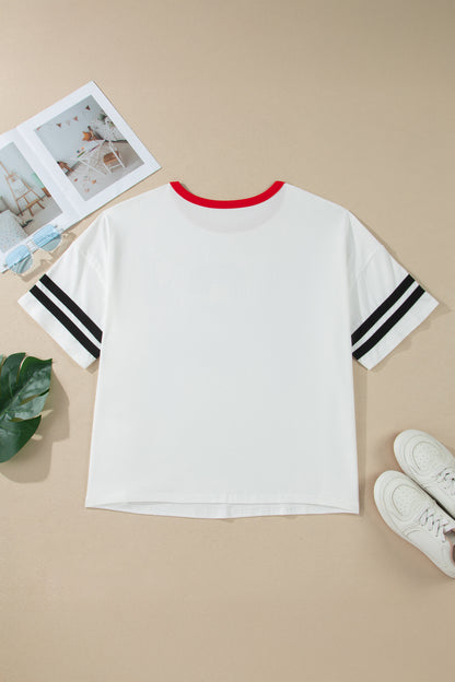 Plus Size Retro USA Striped Trim Short Sleeve Tee - Plus Size Clothing