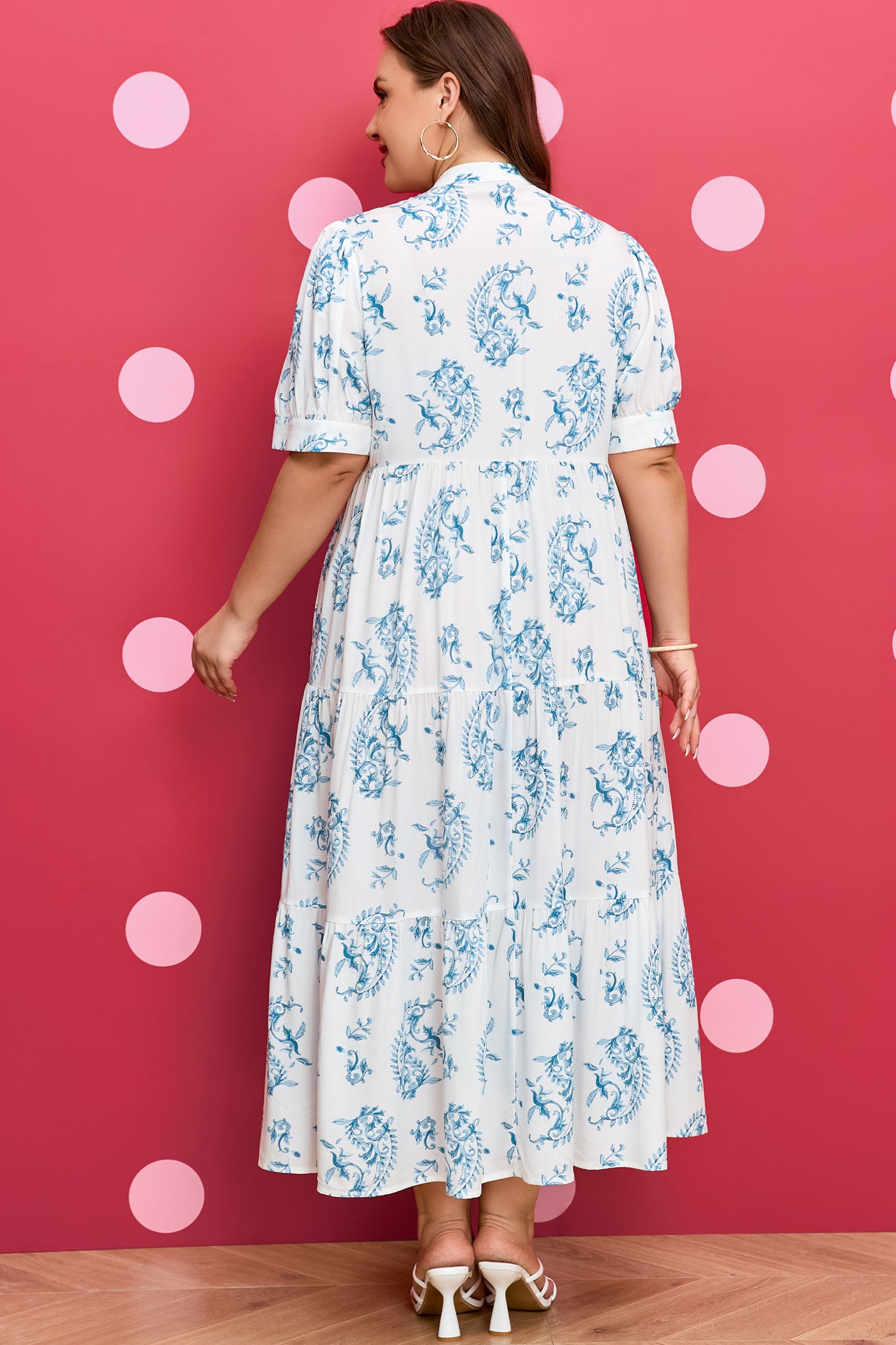 Plus Size Geometric Floral Print Button Maxi Dress - Plus Size XL-4XL - View 2