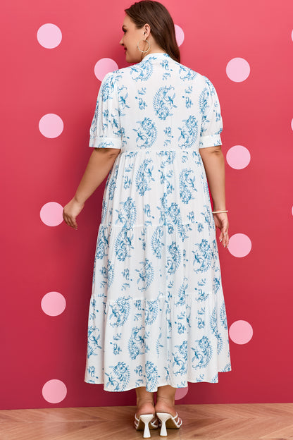 Plus Size Geometric Floral Print Button Maxi Dress - Plus Size XL-4XL - View 2