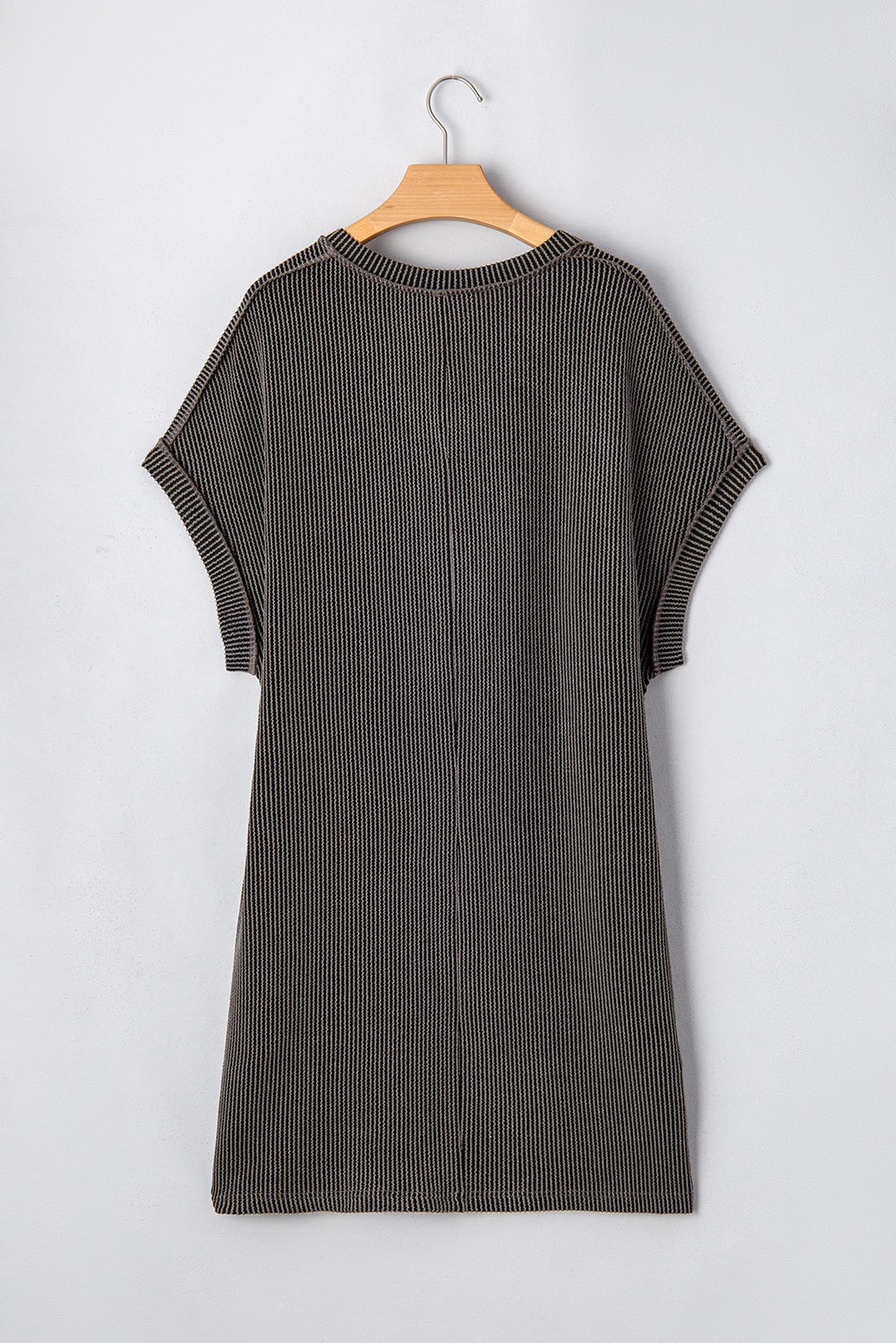 Plus Size Corded V Neck T Shirt Dress with Pockets - Plus Size XL-4XL - View 7