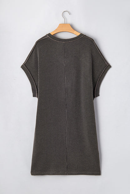 Plus Size Corded V Neck T Shirt Dress - Plus Size XL-4XL - View 7