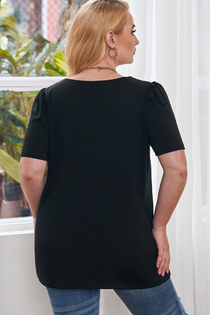 Plus Size Square Neck Ruched Shoulder Short Sleeve Top - Plus Size XL-4XL - View 7