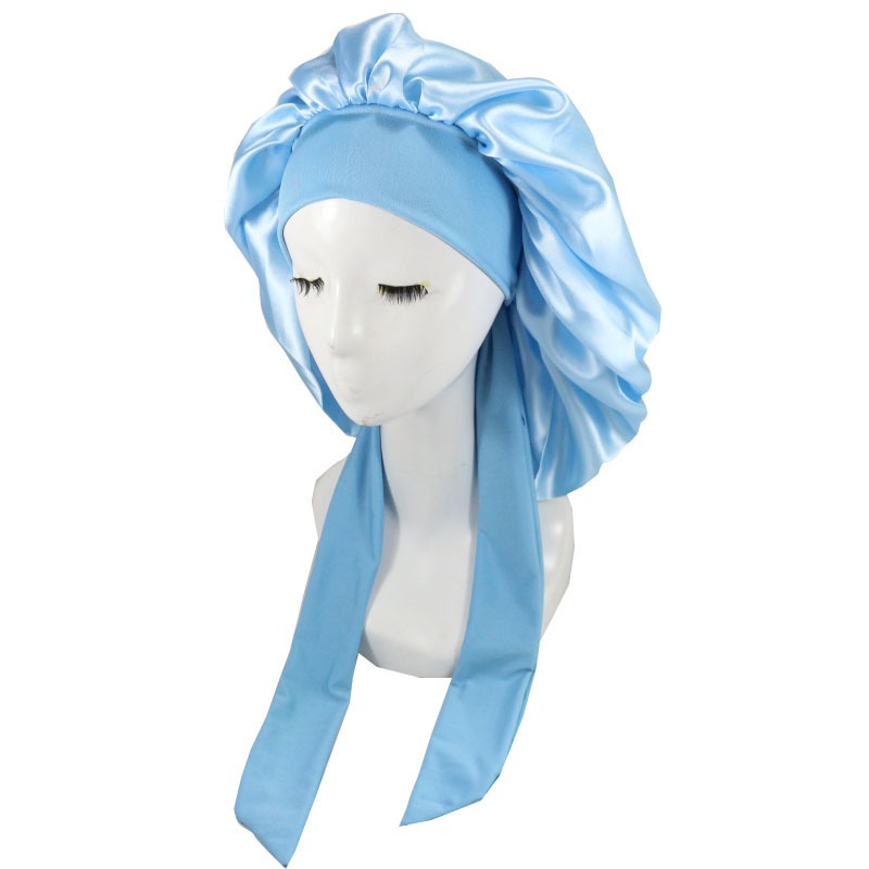 Laced Sleeping Cap Simulation Silk Home Hat Moon Cap Long Hair Care Silk Sleeping Cap Maternity Cap - Plus Size Clothing