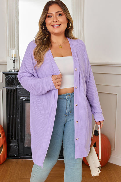 Plus Size Waffle Knit Button Front Cardigan - Plus Size XL-4XL - View 3