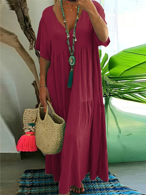 Plus Size Casual Loose V-Neck Long Dress