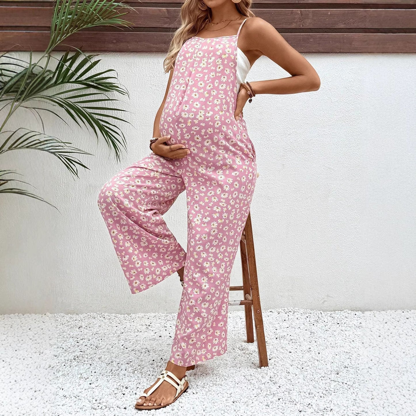 Plus Size Bohemian Printed Maternity Jumpsuit