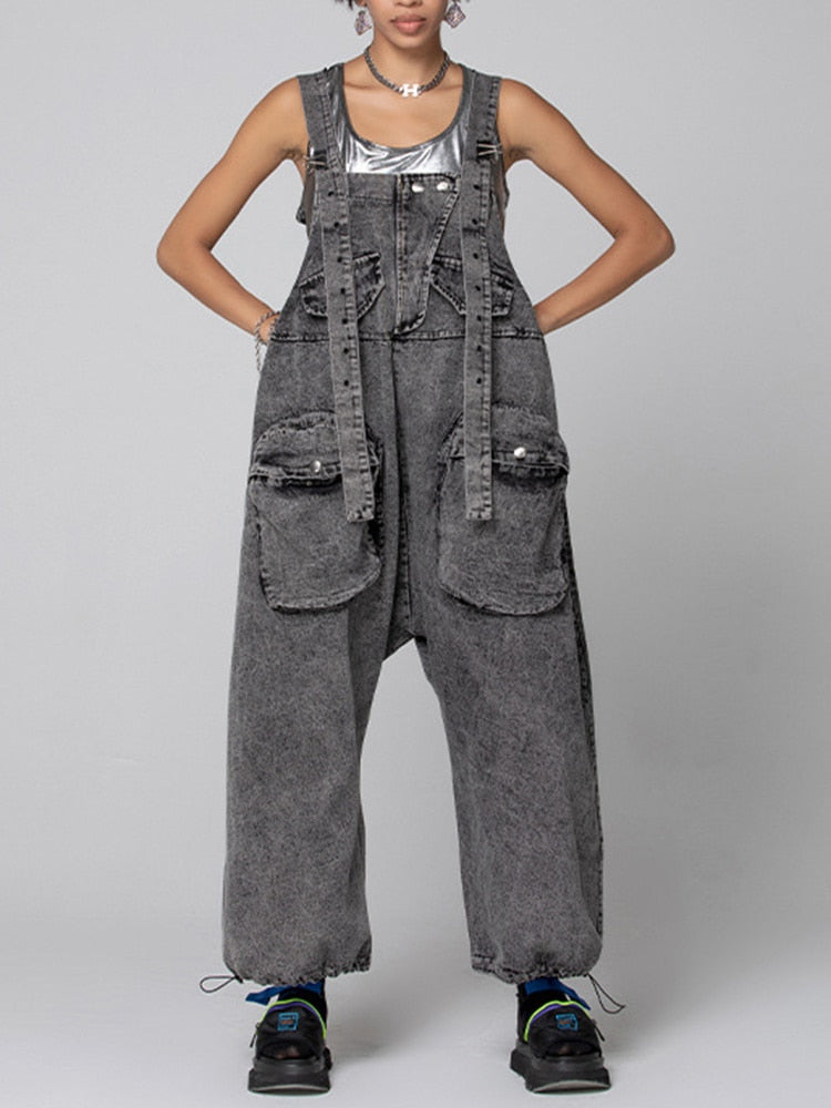 Plus Size Maternity Denim Bib Jumpsuit