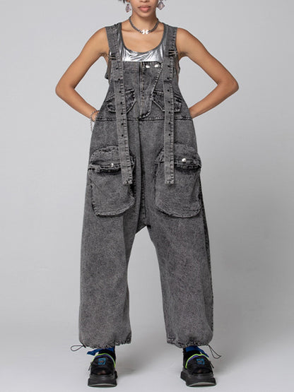 Plus Size Maternity Denim Jumpsuit - Plus Size XL-4XL - View 2
