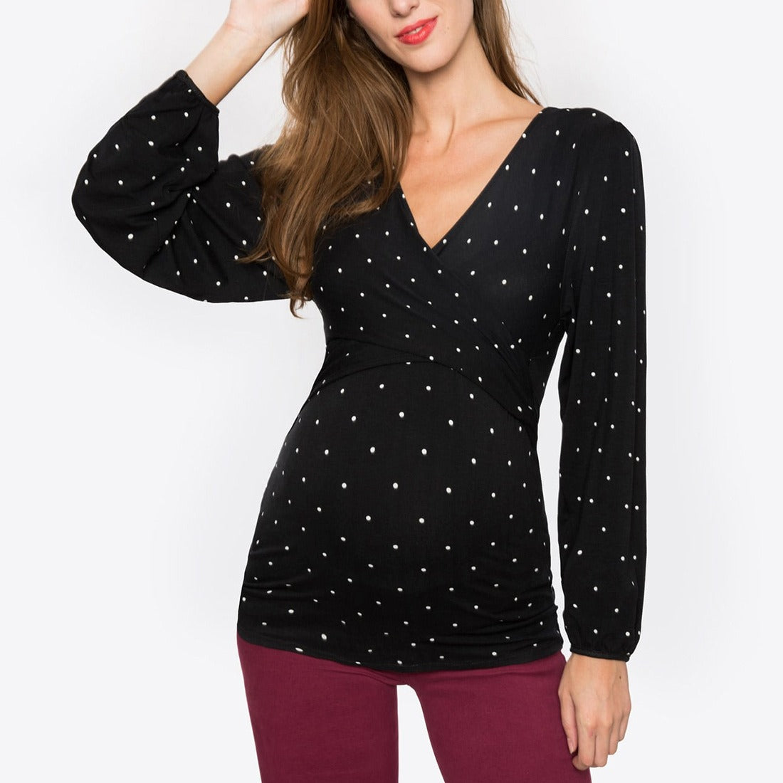 Plus Size Maternity Deep V-Neck Long Sleeve Breastfeeding Top
