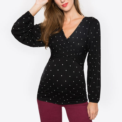 Plus Size Maternity Deep V-Neck Long Sleeve Breastfeeding Top