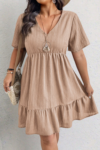 Plus Size Textured Ruffled Short Sleeve Dress - Plus Size XL-4XL - View 8