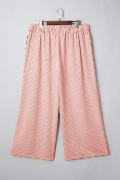 Plus Size Pink Stripe Drawstring Loose Pants