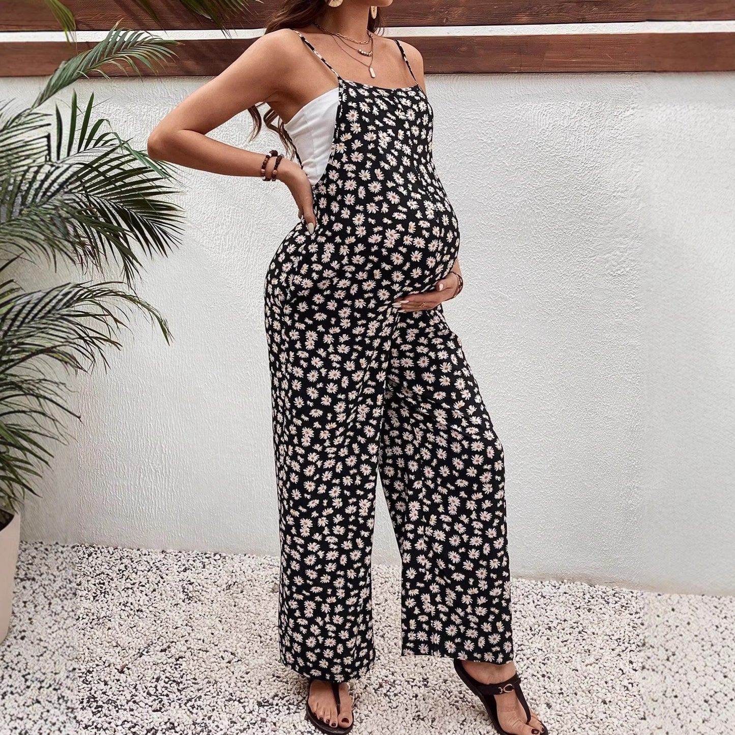 Plus Size Bohemian Printed Maternity Jumpsuit