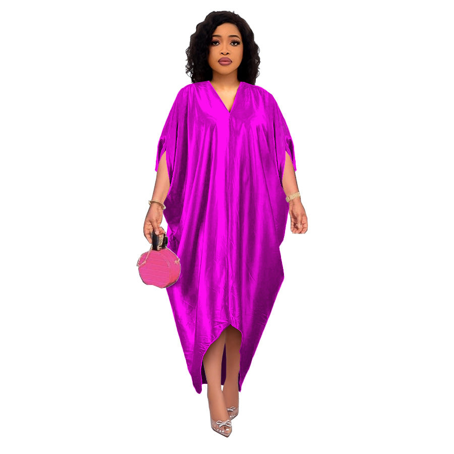 Plus Size V-Neck Solid Color Dress