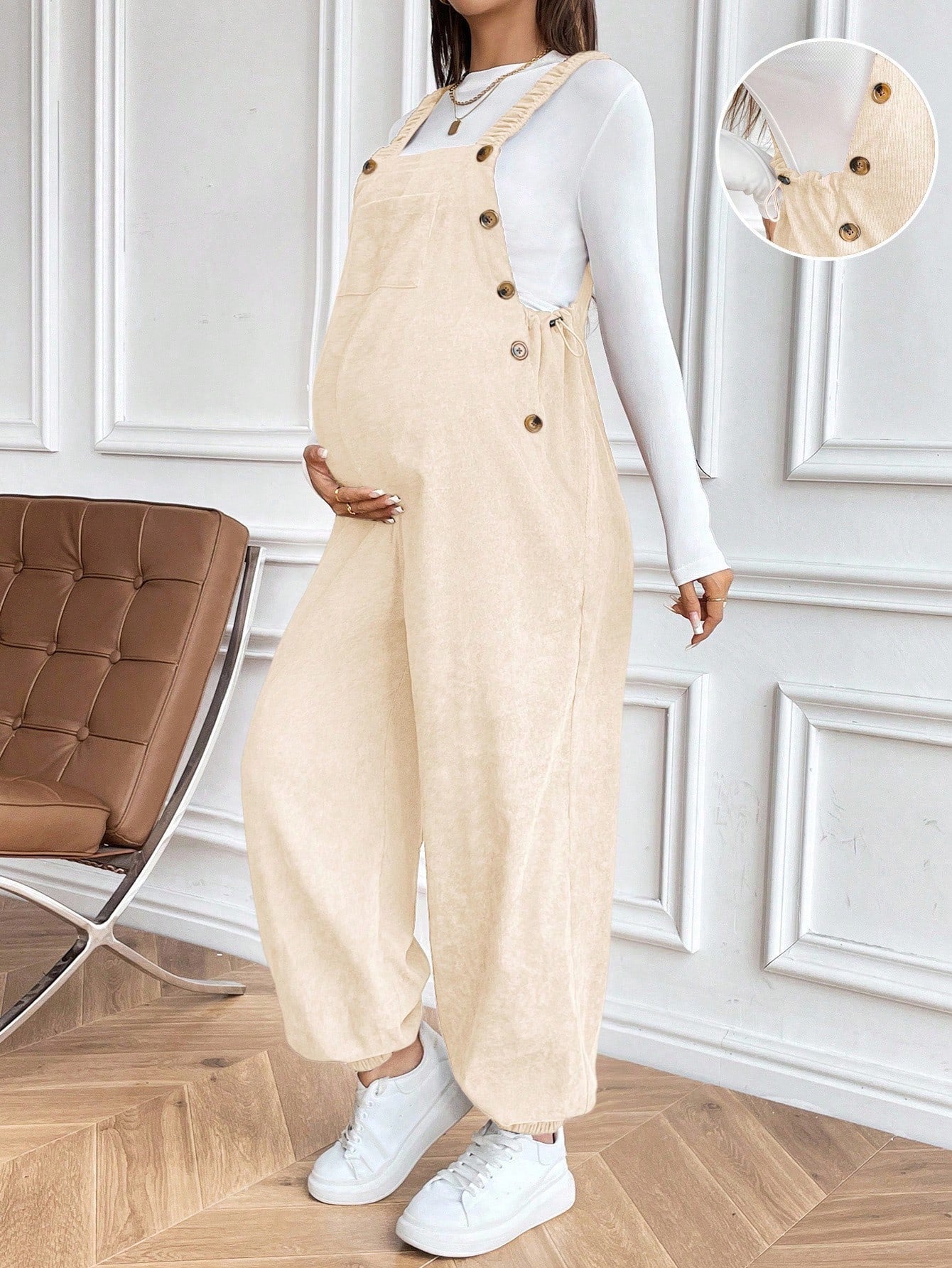 Plus Size Pregnant Casual Corduroy Overalls