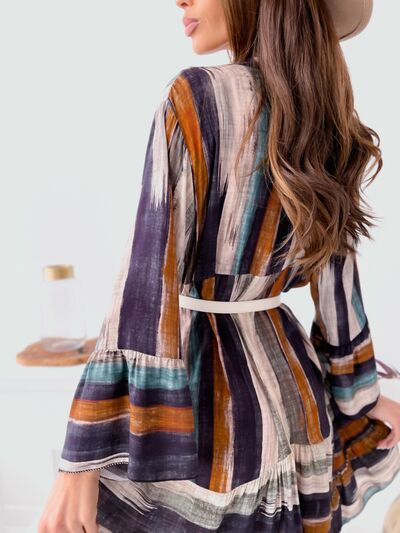 Plus Size Buttoned Striped Long Sleeve Mini Dress - Plus Size XL-4XL - View 9