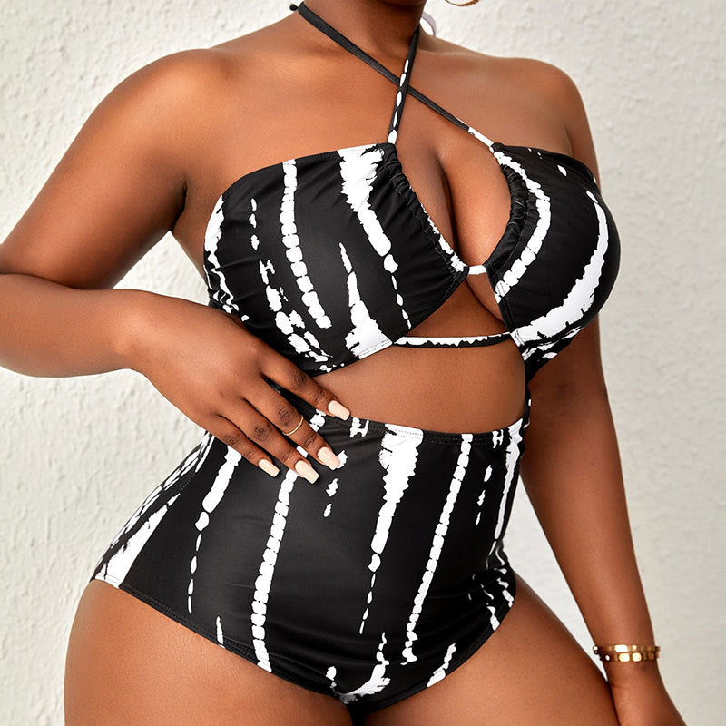 Plus Size Striped Backless One-Piece Swimsuit