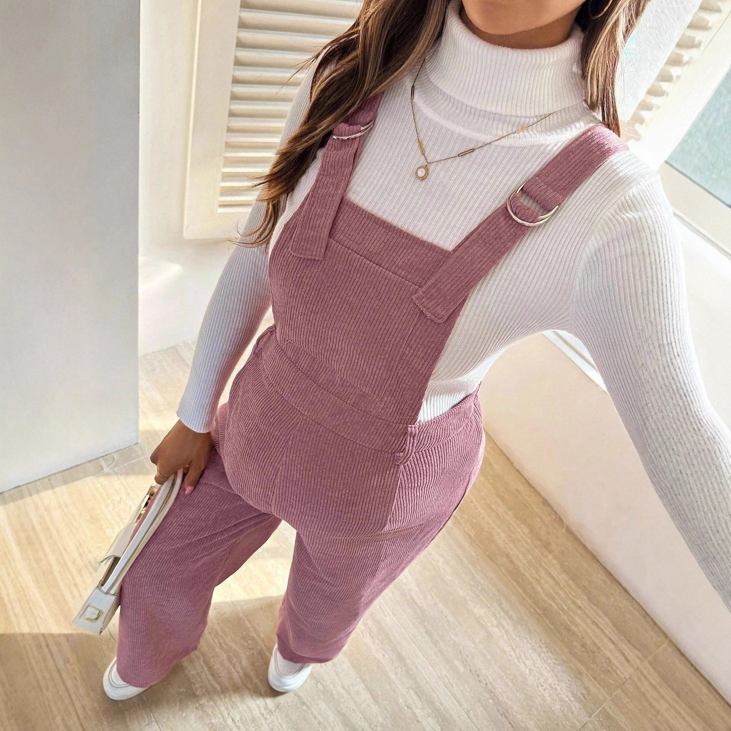 Plus Size Pregnant Elastic Waist Loose Corduroy Overalls