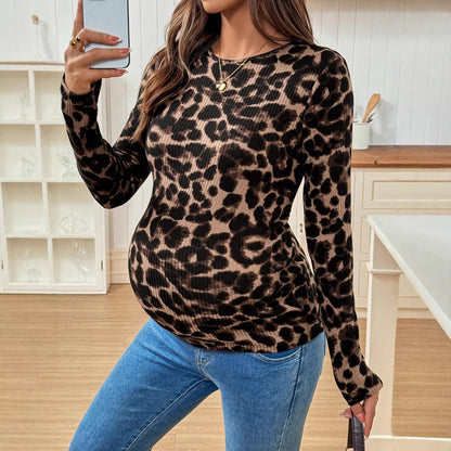 Plus Size Maternity Leopard Sweater Long Sleeve - Plus Size XL-4XL - View 2