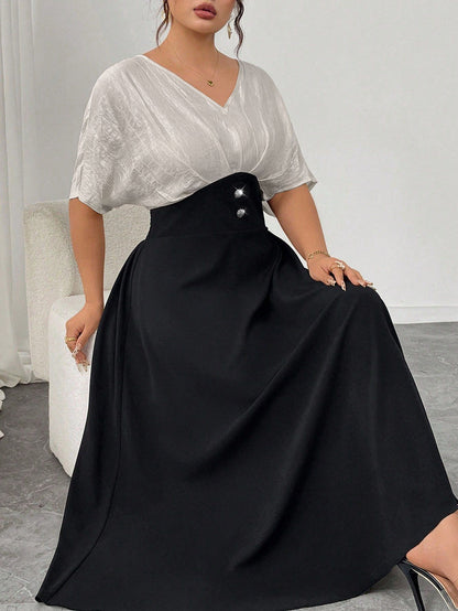 Plus Size V-Neck A-Line Maxi Dress - Plus Size Clothing