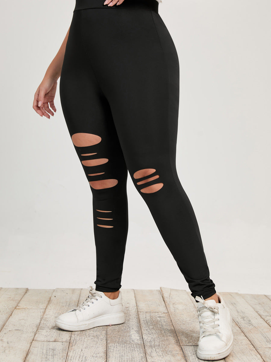 Plus Size Distressed Hole Leggings