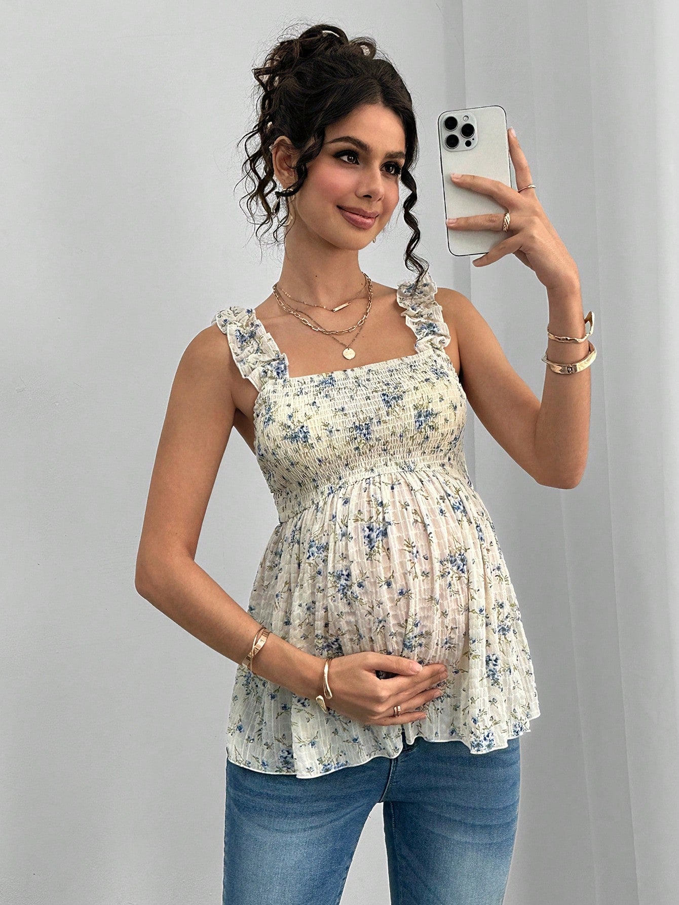 Plus Size Printed Halter Maternity Top A-Line