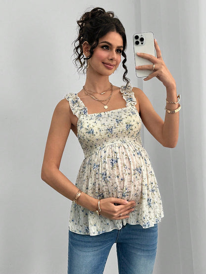 Plus Size Printed Halter Maternity Top A-Line - Plus Size Clothing