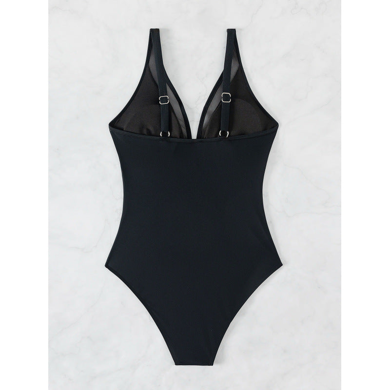 Plus Size Black One-Piece Swimsuit Mesh