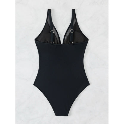 Plus Size Black One-Piece Swimsuit Mesh