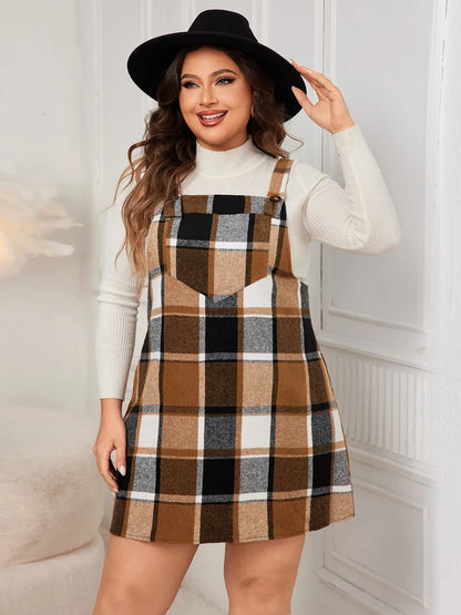 Plus Size Plaid Overall Mini Dress