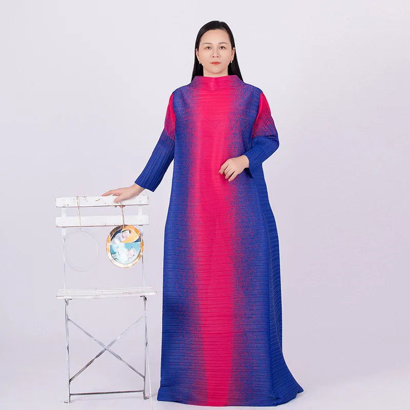 Plus Size Multicolor Geometric Print Long Sleeve Dress