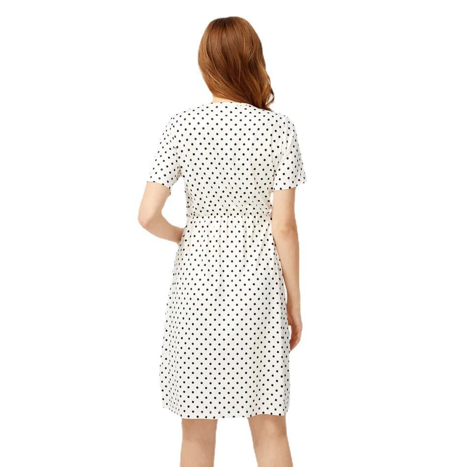 Plus Size Polka Dot Round Neck Short Sleeve Nursing Dress