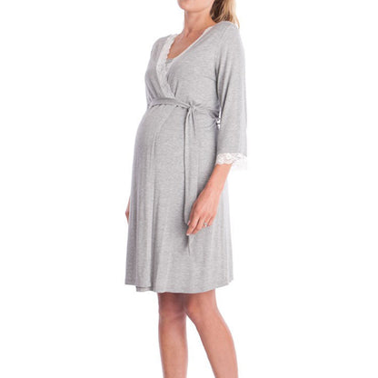 Fashion Ruffled Three-Quarter Sleeve Maternity Dress Robe Nightwear - Plus Size Clothing