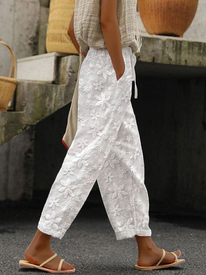Plus Size Lace-Up Cropped Casual Pants