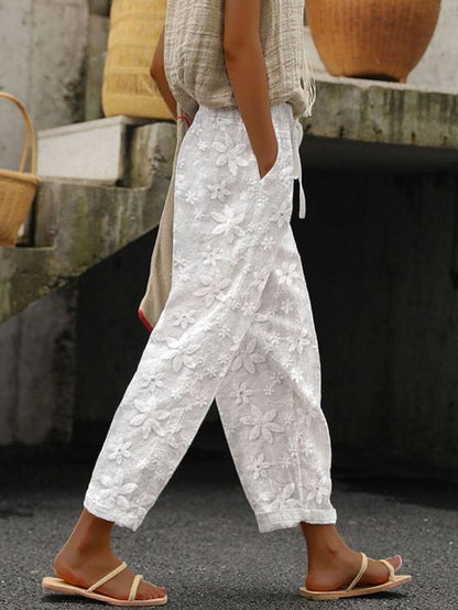 Plus Size Lace-Up Cropped Casual Pants