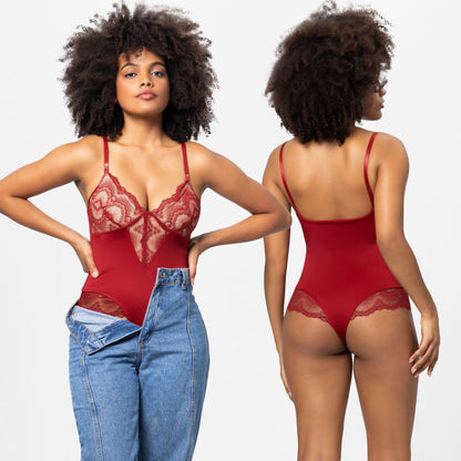 Plus Size Lace Strap Bodysuit Jumpsuit — side detail