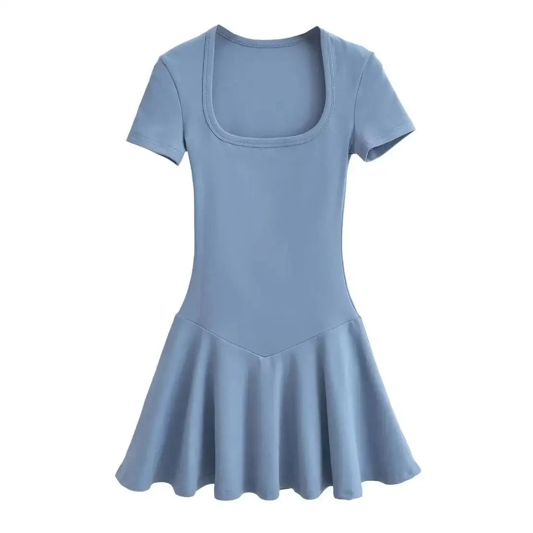 Plus Size Summer Short Sleeve Square Collar Sports Dress