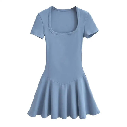 Plus Size Summer Short Sleeve Square Collar Sports Dress