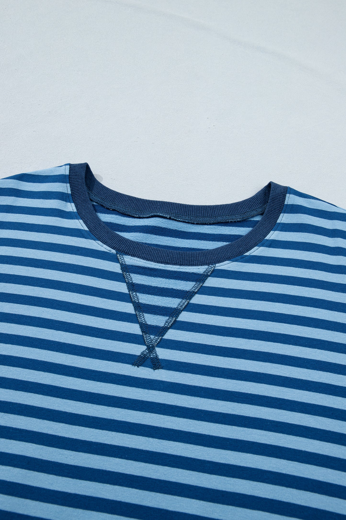 Plus Size Blue Striped Dropped Shoulder Tee and Shorts Set - Plus Size XL-4XL - View 5