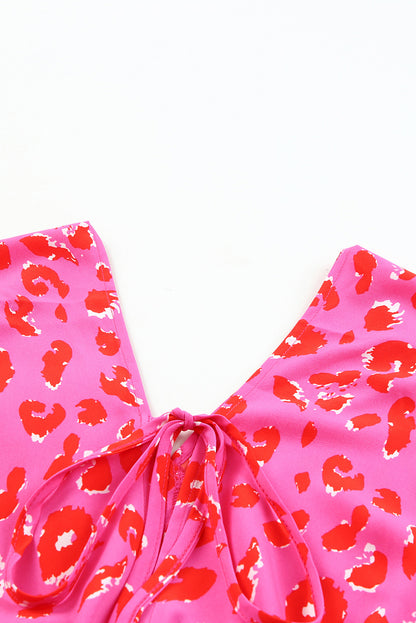 Plus Size 3/4 Sleeve V-Neck Leopard Babydoll Dress