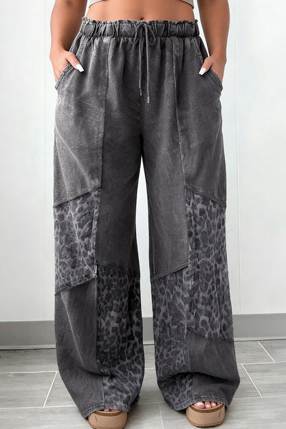 Plus Size Leopard Patchwork Wide Leg Pants - Plus Size XL-4XL - View 1