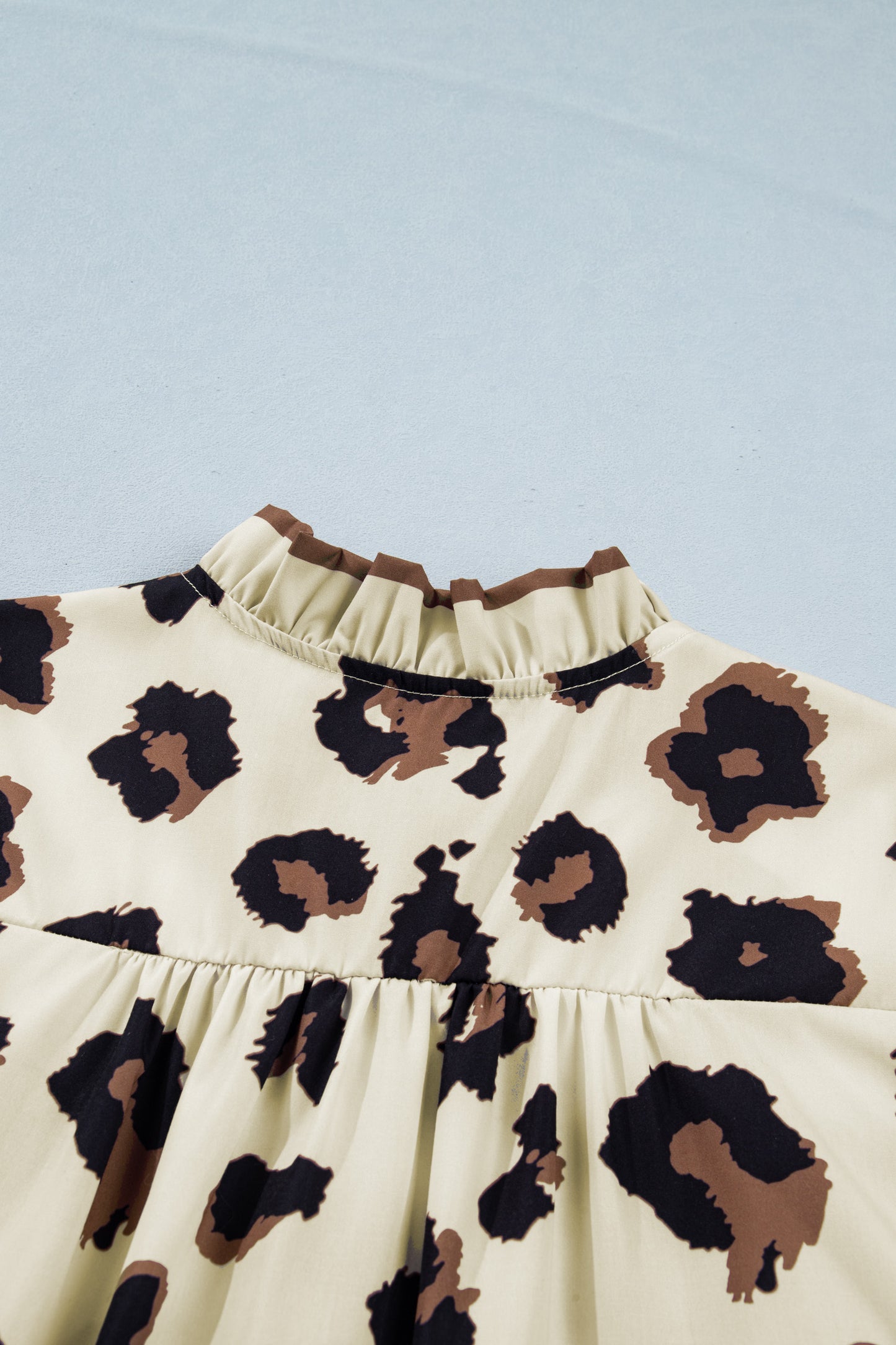 Plus Size Leopard Print Color Block Frilled Blouse