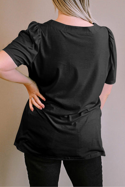 Plus Size Square Neck Ruched Shoulder Short Sleeve Top - Plus Size XL-4XL - View 2